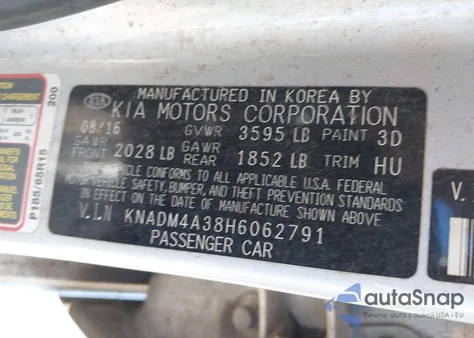 2017 Kia Rio Lx z USA, uszkodzony, nr VIN KNADM4A38H6062791